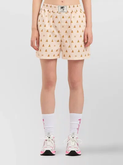 Palm Angels Soft Pink Monogram Shorts In Neutral