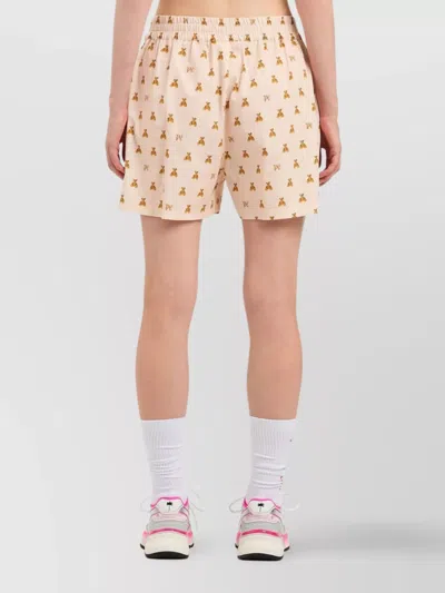 Palm Angels Soft Pink Monogram Shorts In Neutral