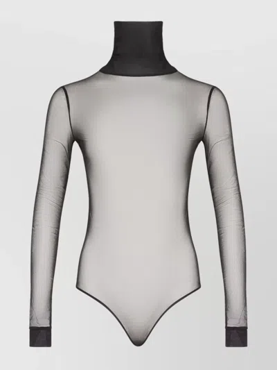 Maison Margiela Transparent Bodysuit With High Neck And Long Sleeves In Black