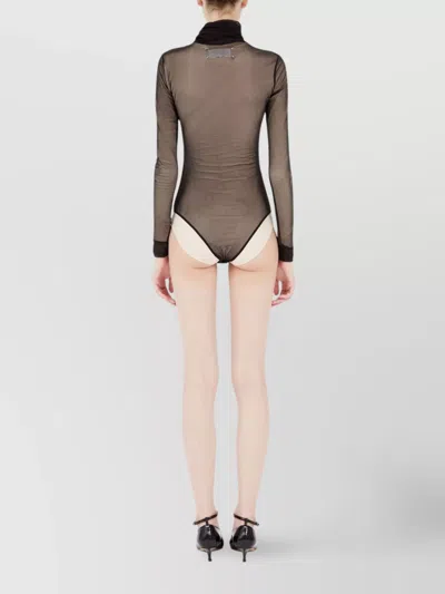 Maison Margiela Transparent Bodysuit With High Neck And Long Sleeves In Black