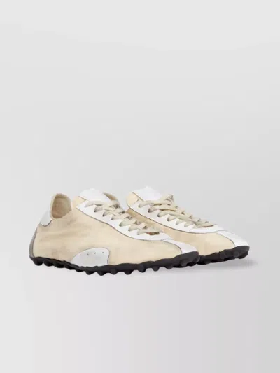 Maison Margiela Leather Lace-up Trainers Featuring Suede Accents In White