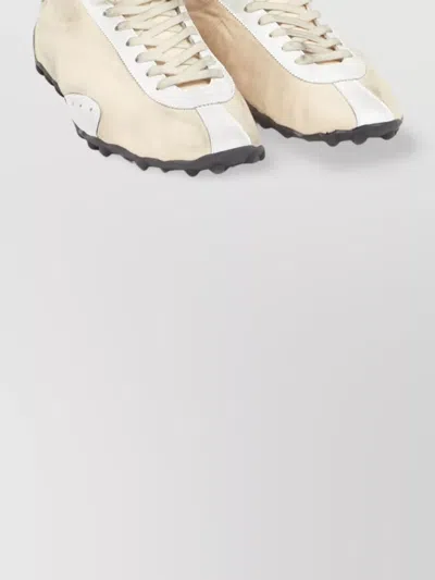 Maison Margiela Leather Lace-up Trainers Featuring Suede Accents In White