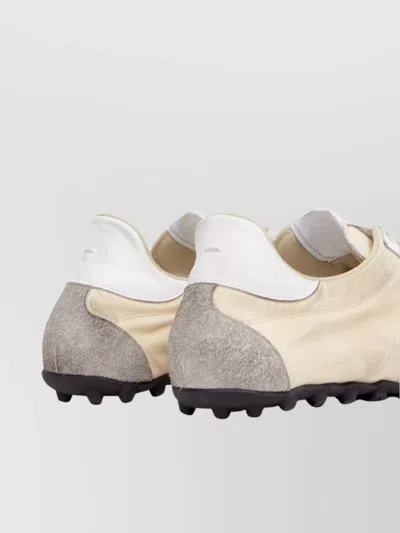 Maison Margiela Leather Lace-up Trainers Featuring Suede Accents In White