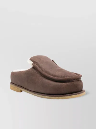 Jw Anderson J. W. Anderson Brown Suede Mules With Cozy Fur Interior And Embossed Seams