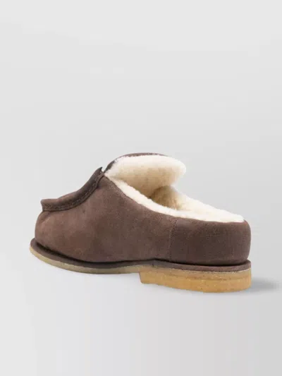 Jw Anderson J. W. Anderson Brown Suede Mules With Cozy Fur Interior And Embossed Seams