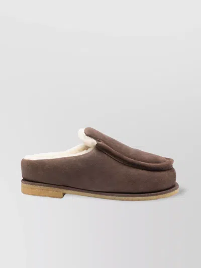 Jw Anderson J. W. Anderson Brown Suede Mules With Cozy Fur Interior And Embossed Seams