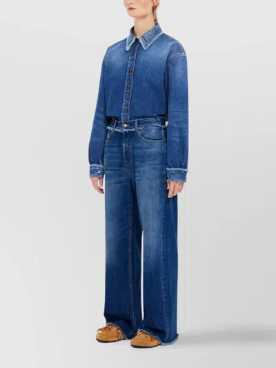 Alanui Fringed Wide Leg Jeans In Dark Wash