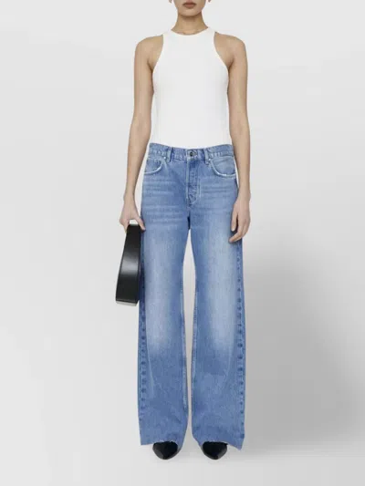 Anine Bing Hugh Logo Patch Wide-leg Jeans In Blue