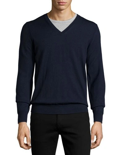 Burberry Dockley Wool V-neck Sweater, Navy | ModeSens