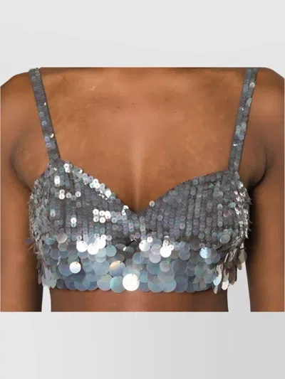 P.a.r.o.s.h Iridescent Sequin Mesh Cropped Top