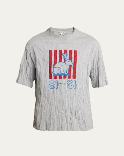 Bottega Veneta Men Grey Crewneck T-shirt With Maxi Print On The Front And Wrinkled Ffect In Cotton M In Gray