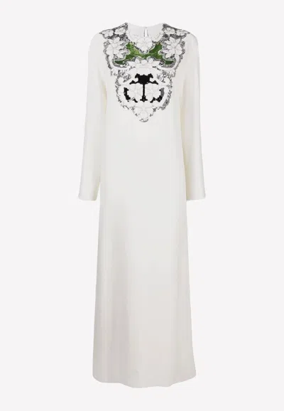 Valentino Embroidered Sequined Silk-crepe Maxi Dress In White