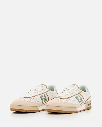 Fendi Uwhi Sage Linen Leather Sneakers In Neutral