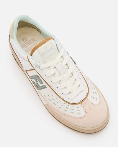 Fendi Uwhi Sage Linen Leather Sneakers In Neutral
