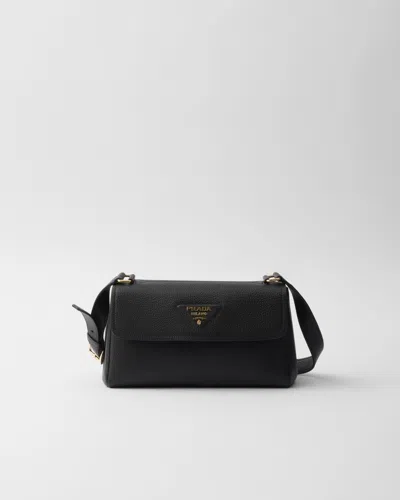 Prada Daino Flap Soft Leather Shoulder Bag In Black