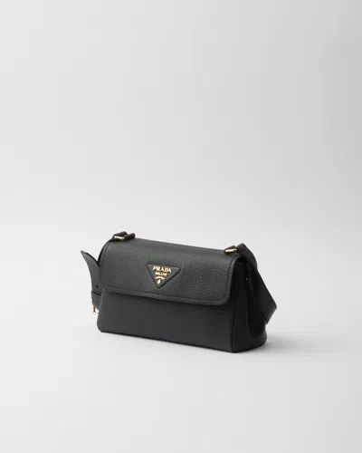 Prada Daino Flap Soft Leather Shoulder Bag In Black