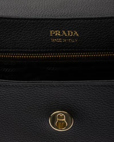 Prada Daino Flap Soft Leather Shoulder Bag In Black