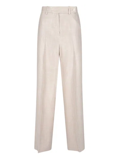 Kiton Straight Trousers With Wide Leg In Beige
