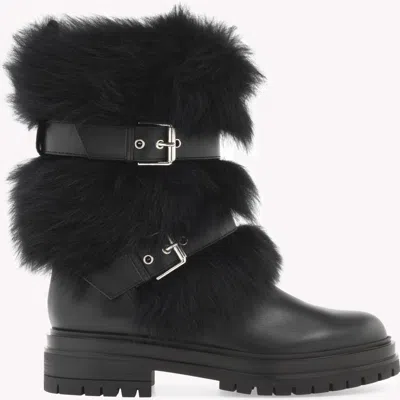 Gianvito Rossi Maverick Leather And Shearling Biker Boots In Black