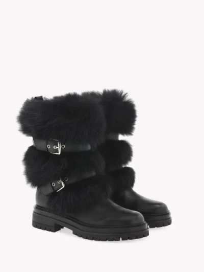 Gianvito Rossi Maverick Leather And Shearling Biker Boots In Black