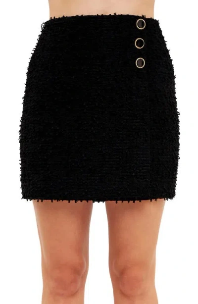 Endless Rose Three-button Tweed Miniskirt In Black