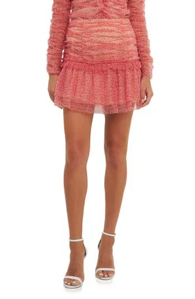 Endless Rose Floral Ruched Mesh Miniskirt In Red Multi