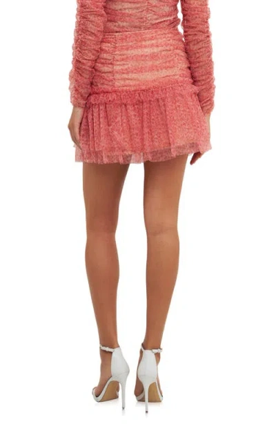 Endless Rose Floral Ruched Mesh Miniskirt In Red Multi
