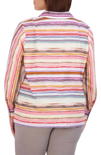 Foxcroft Sophia Watercolor Stripe Cotton Popover Tunic In Multi Stripe