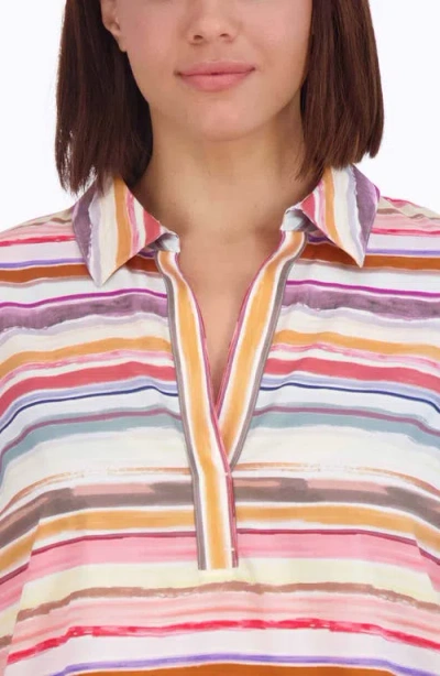 Foxcroft Sophia Watercolor Stripe Cotton Popover Tunic In Multi Stripe