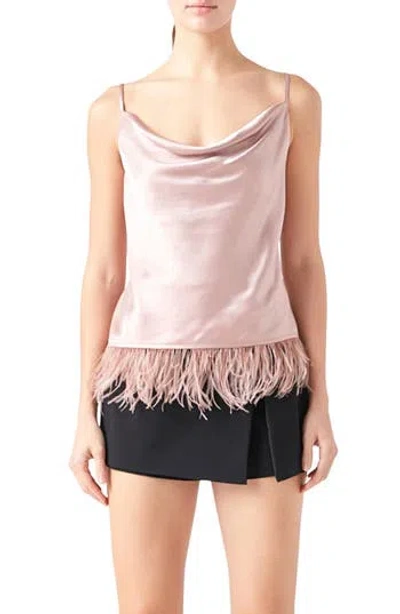 Endless Rose Feather Hem Satin Camisole In Mauve