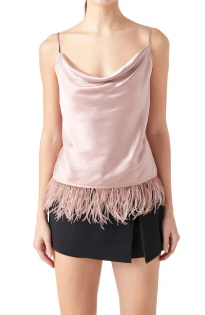 Endless Rose Feather Hem Satin Camisole In Mauve