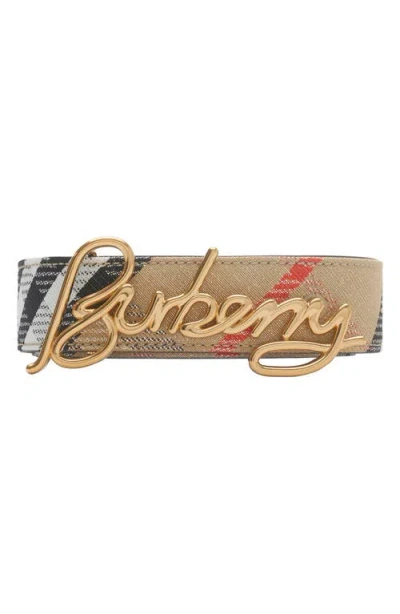 Burberry Reversible Check Belt In Sand Check/black