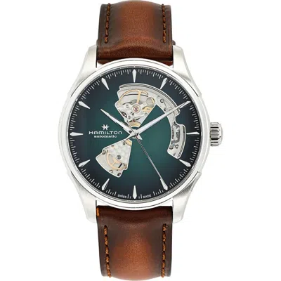Hamilton Jazzmaster Open Heart Automatic Leather Strap Watch, 40mm In Brown/blue/silver