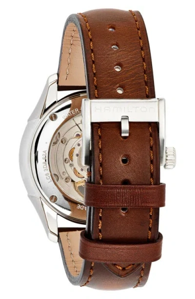 Hamilton Jazzmaster Open Heart Automatic Leather Strap Watch, 40mm In Brown/blue/silver