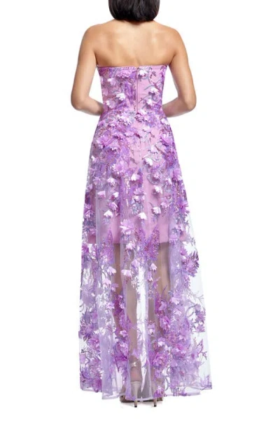 Dress The Population Melissa Sequin Floral Appliqué Strapless Gown In Lilac Multi