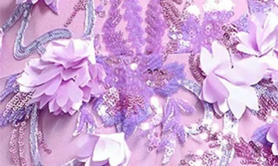 Dress The Population Melissa Sequin Floral Appliqué Strapless Gown In Lilac Multi