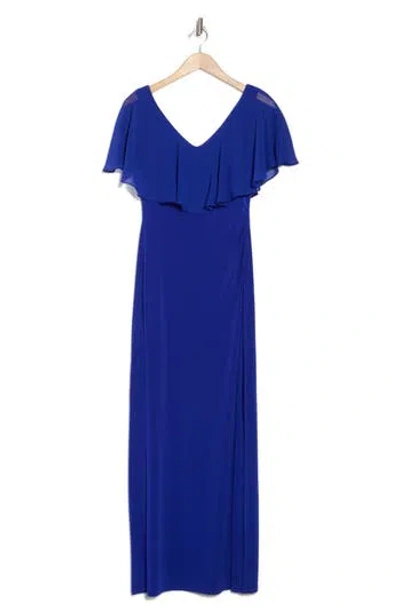 Connected Apparel Flutter Sleeve V-neck Dress In Deep Cobalt