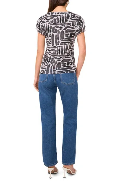 Vince Camuto Geo Print Flutter Sleeve Mesh Top In Lucent White