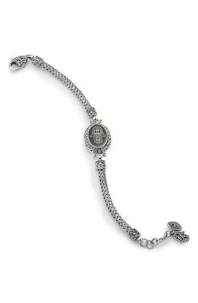Samuel B. Two-tone Hamsa Agate Chain Bracelet In Silver