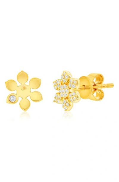 Suzy Levian Diamonds 14k Gold Pavé Diamond Snowflake Stud Earrings In Yellow