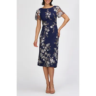 Js Collections Esmerelda Embroidered Cocktail Midi Dress In Navy