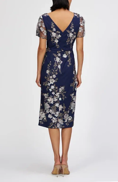 Js Collections Esmerelda Embroidered Cocktail Midi Dress In Navy