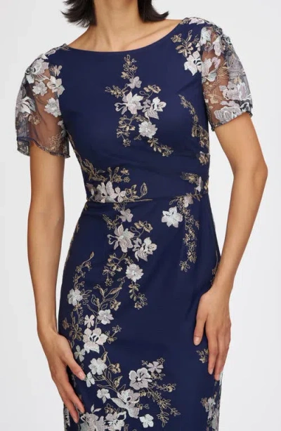 Js Collections Esmerelda Embroidered Cocktail Midi Dress In Navy