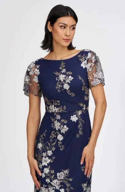 Js Collections Esmerelda Embroidered Cocktail Midi Dress In Navy