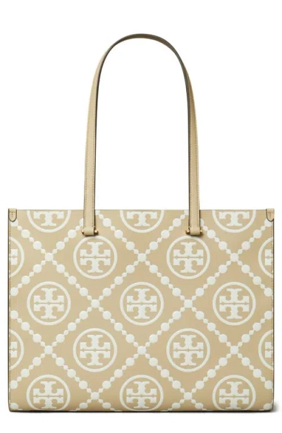 Tory Burch T Monogram Embossed Leather Tote Bag In Beige