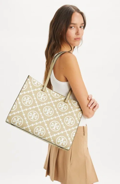 Tory Burch T Monogram Embossed Leather Tote Bag In Beige
