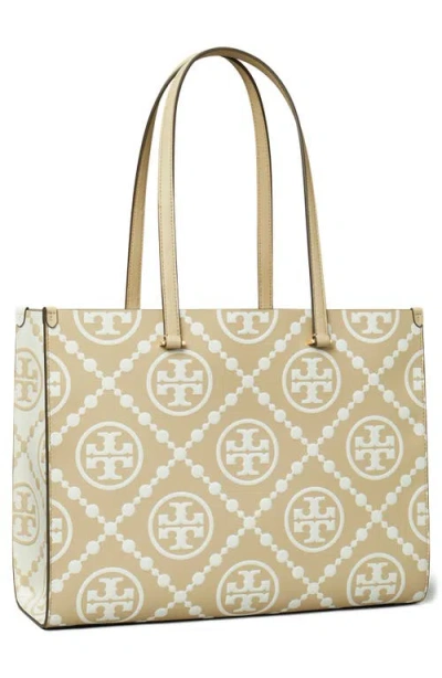 Tory Burch T Monogram Embossed Leather Tote Bag In Beige