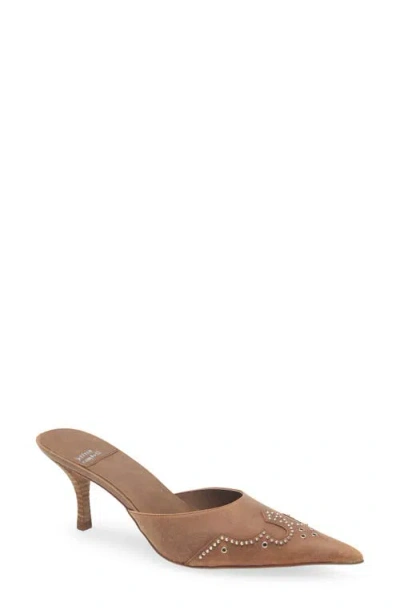 Jeffrey Campbell Head-west Pointed-toe Heeled Mules In Light Brown Crazy Horse