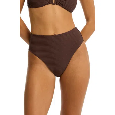 Sea Level Retro High Waist Bikini Bottoms In Cocoa