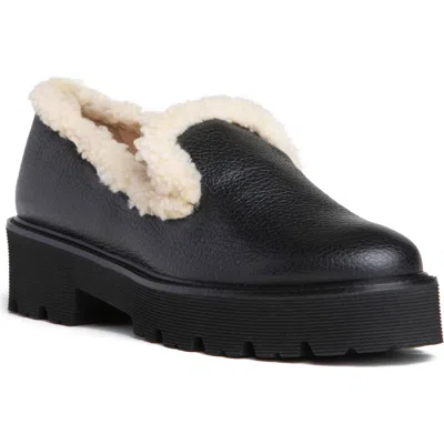 Beautiisoles Rio Faxu Shearling Trim Loafer In Black